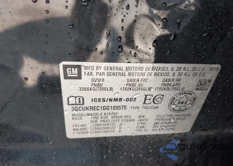 2016 Chevrolet Silverado 1500 1Lt/2Lt from USA, damaged, VIN 3GCUKREC1GG109575